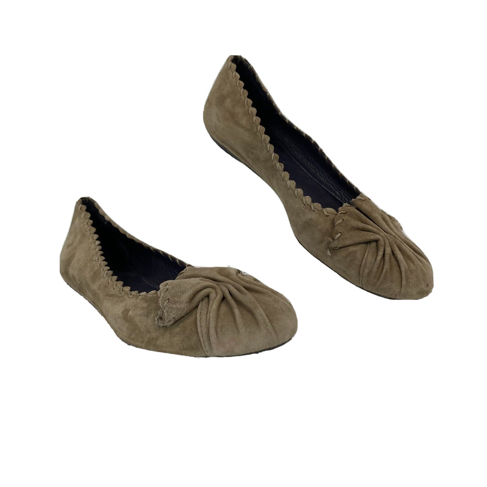 Vaneli Shoes Womens Sz 7N Beige Tan Suede Leather Ruched Ballet Flats
